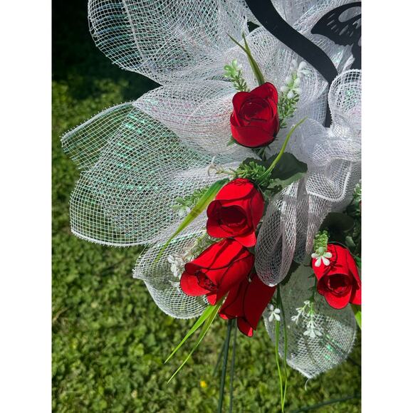 Rose Flower Mom Wreath Cemetery Decor Forever in Our Hearts Grave Marker xxx - Picture 4 of 7